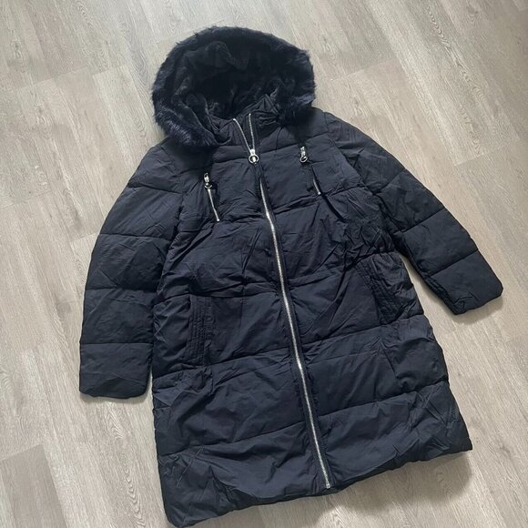 NWOT Debenhams Collection Mens Hood Chevron Quilted Puffer Coat Size 22 XL Navy